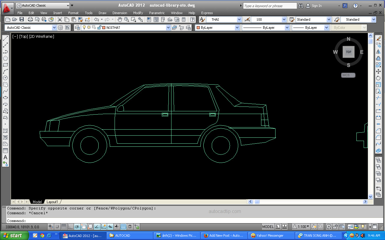 Car block is drawed by AutoCAD software