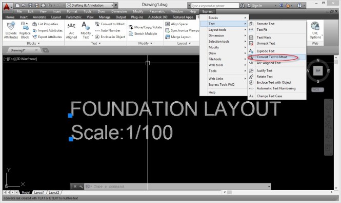 convert text to mtext autocad lt