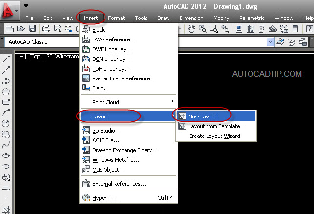 Make a new layout by using feature on toolbar in AutoCAD.