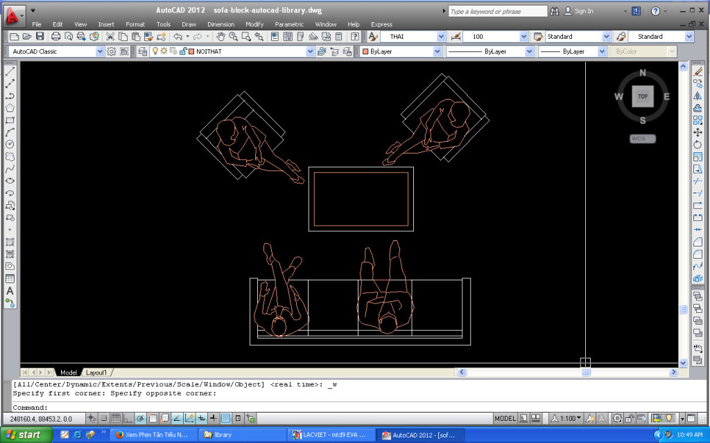 AutoCAD library about Sofa, model 1