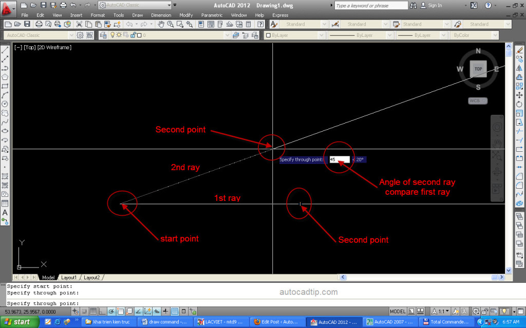 To give a tutorial the RAY command to you choose start point and second point in AutoCAD