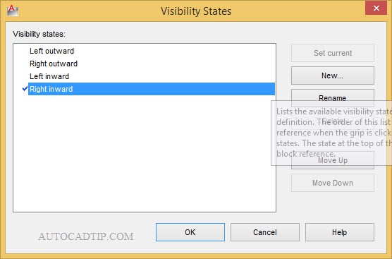 Visibility states dialog box in Block Editor