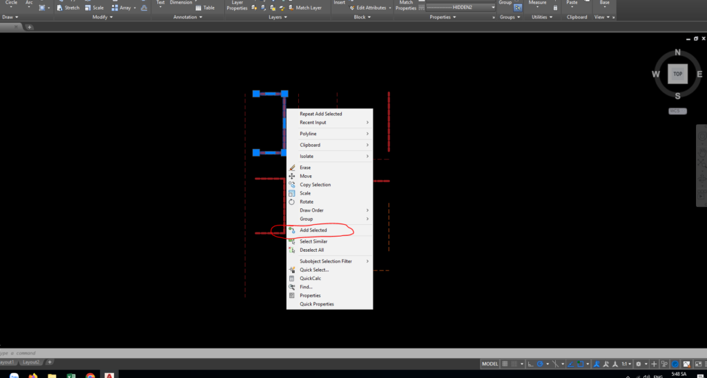 How to use Add Selected feature in AutoCAD 2023?