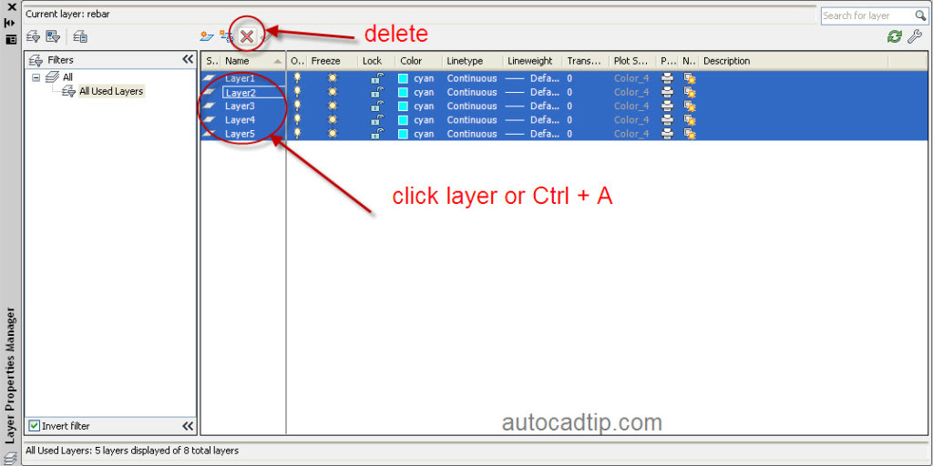 Delete layer in AutoCAD