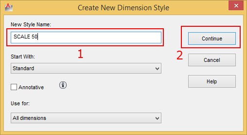 Input new name dimension style box in AutoCAD