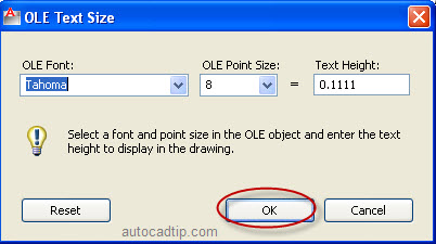 This is OLE text size dialog box in AutoCAD.