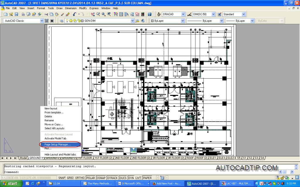 How to acces Page setup manager layout AutoCAD