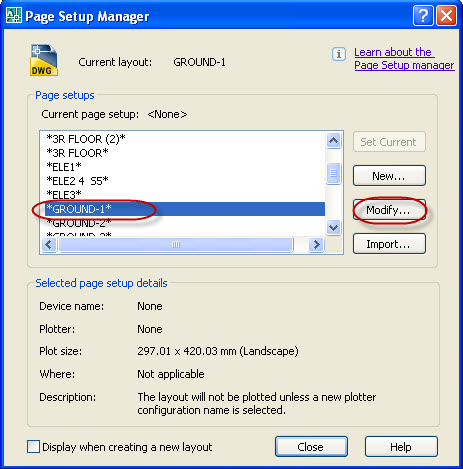 Select layout in the Page setup manager box