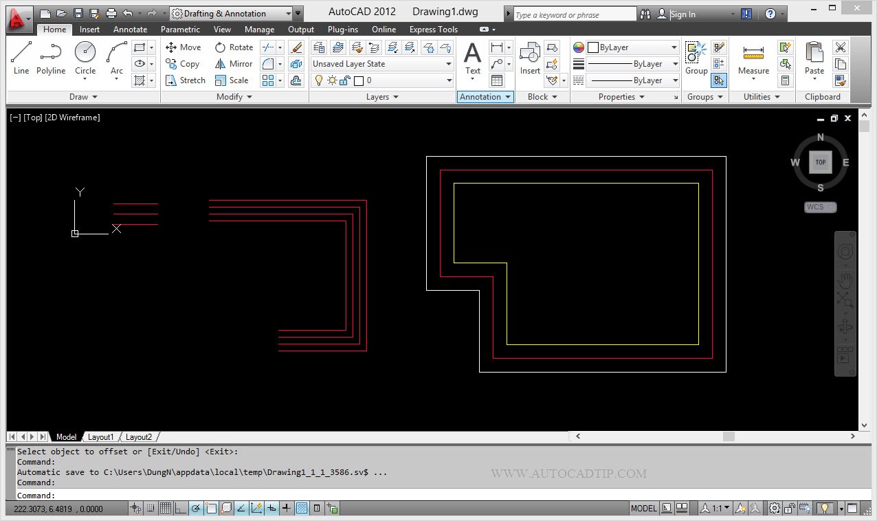 Make parallel objects by Offset command AutoCAD-0021