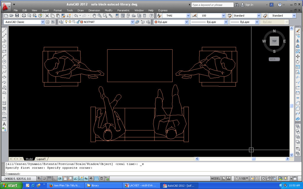 AutoCAD library about Sofa block, model 3