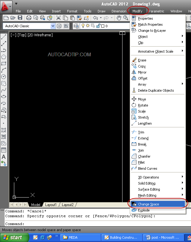 Start chspace command tutorial in the AutoCAD